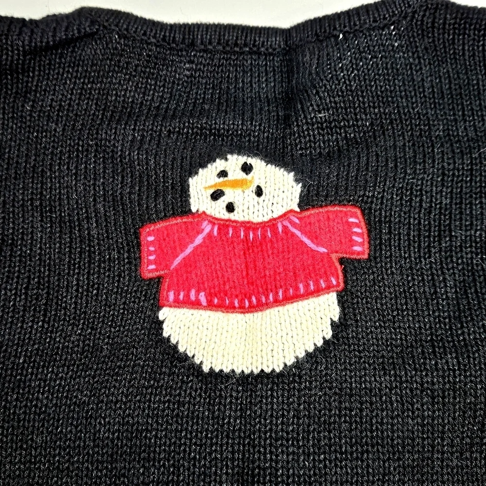 NEW Susan Bristol Embellished Beaded Snowmen Black Cardigan Sweater Medium
